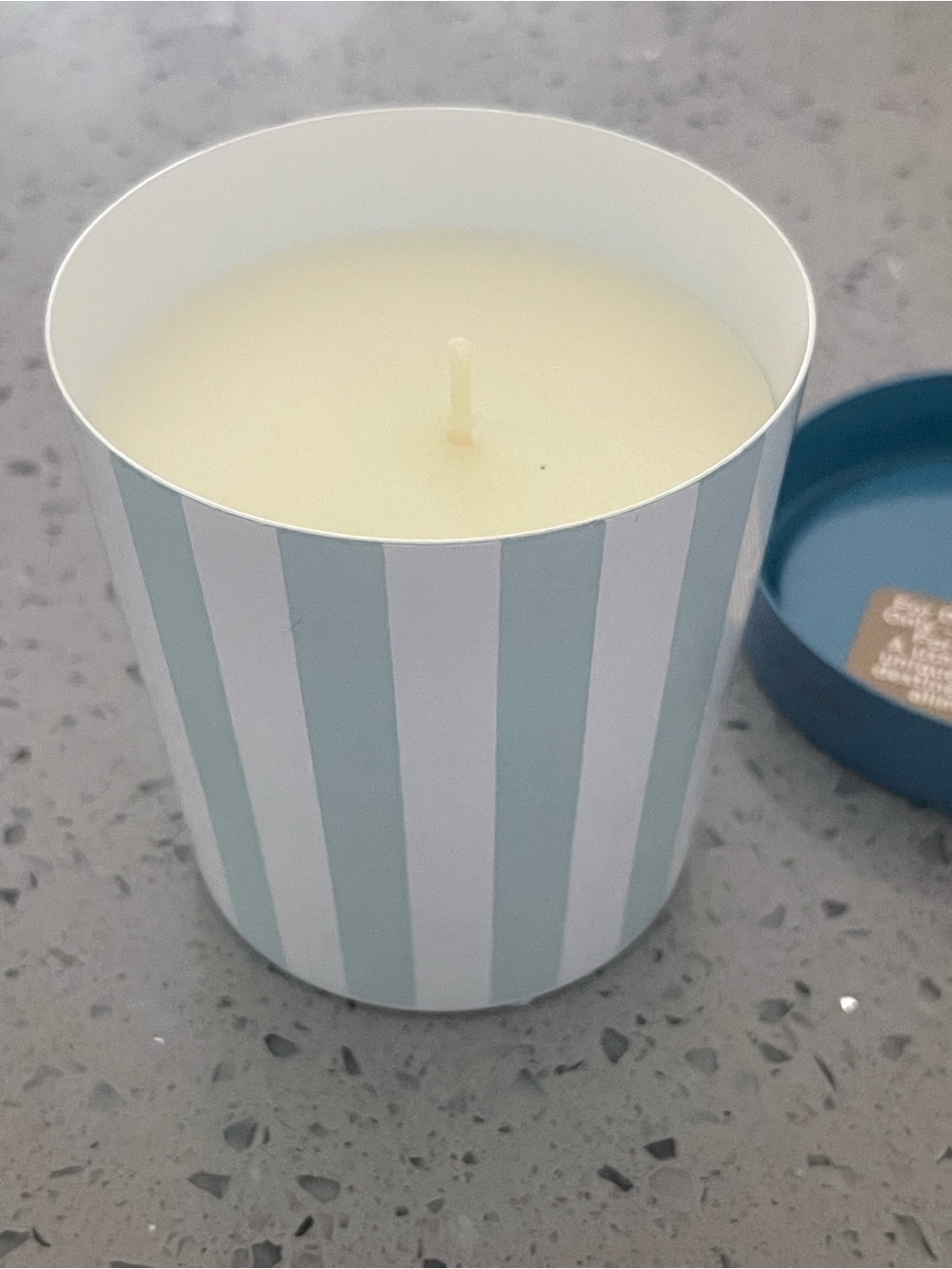 Striped Blue and White Scented Decorative Candle